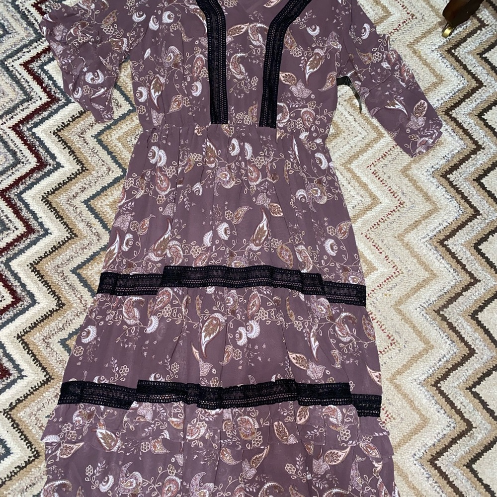 Floral Patterned Dress with Black Accents
